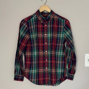 Ralph Lauren Boys Plaid Button Down Shirt Red & Green Size Large 14-16 Blue Pony